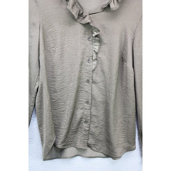 Cabi Long Sleeve Button-Up Ruffle Blouse-Small-Silky-Business-Office - Picture 2 of 11